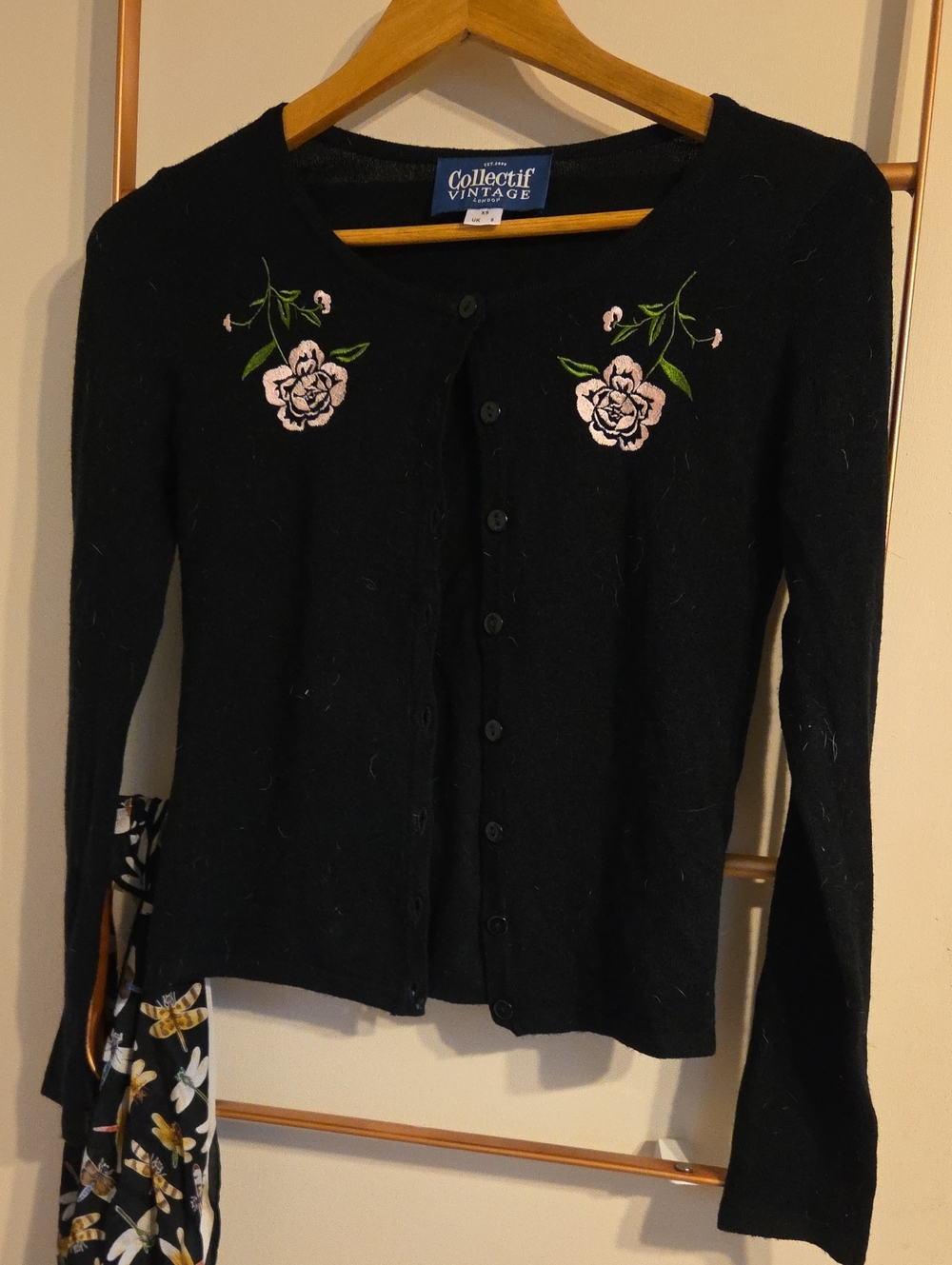 Collectif Black Floral Embroidered Cardigan Sweater